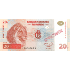 P88S Congo (Democratic Republic) -20 Franc Year 1997 (SPECIMEN)