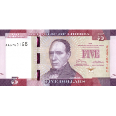P31a Liberia - 5 Dollars Year 2016