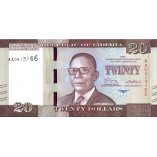 P33a Liberia - 20 Dollars Year 2016