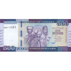 P36a Liberia - 500 Dollars Year 2016