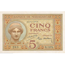P 35 Madagascar -5 Francs Year ND (1937)