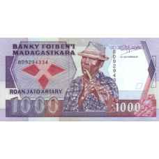 P 72b Madagascar - 1000 Francs Year ND (1988-1993)