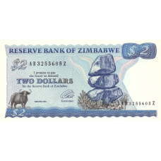 P 1c Zimbabwe - 2 Dollars Year 1994 (Watermark is different from P1d)