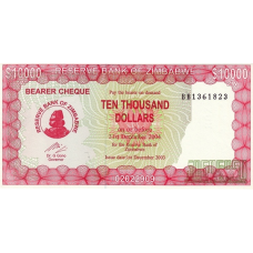 P22d Zimbabwe - 10.000 Dollars Year 2003/2004 (Bearer Cheque)